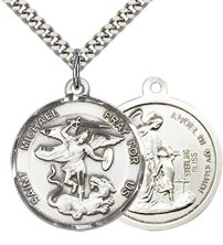 STERLING SILVER ST MICHAEL THE ARCHANGEL PENDANT WITH CHAIN - 1" x 7/8"